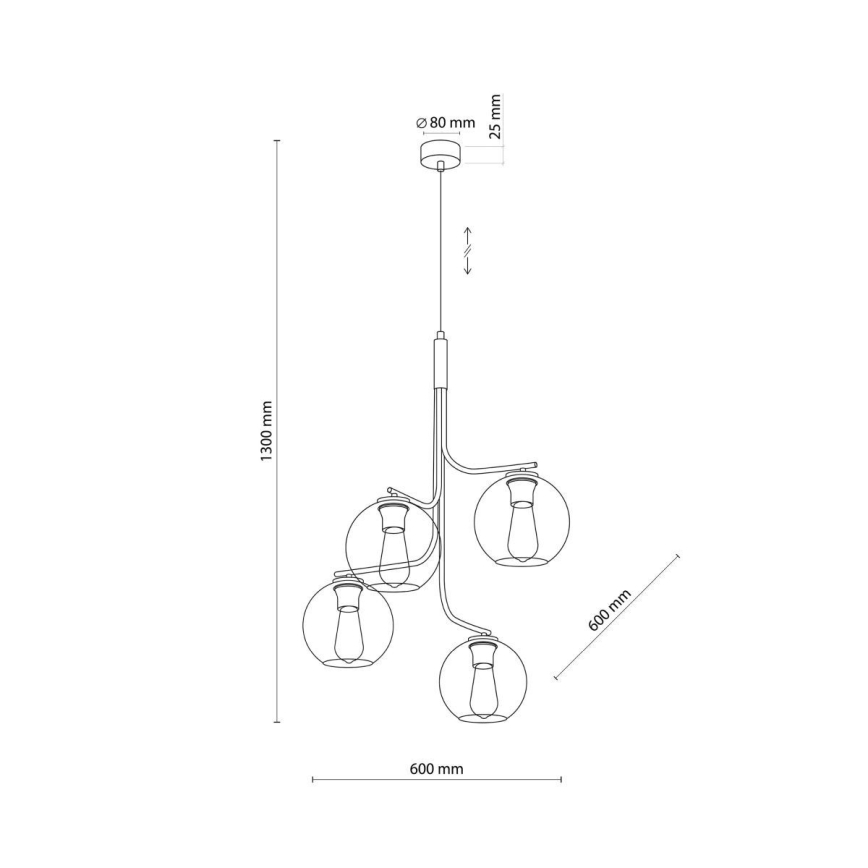 Viseći luster na sajli CESAR 4xE27/15W/230V crna/zadimljeno-siva