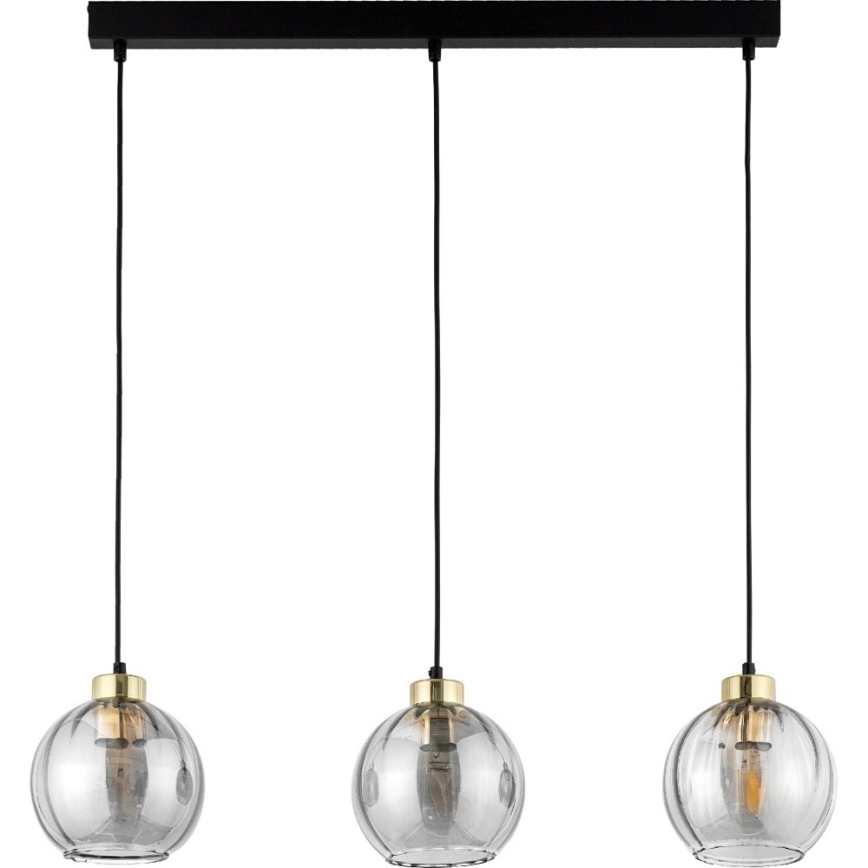 Viseći luster na sajli DEVI 3xE27/15W/230V crni/dimljeni