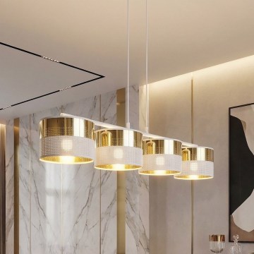 Viseći luster na sajli LUX 4xE27/15W/230V bijela/zlatna