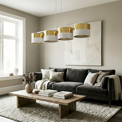 Viseći luster na sajli LUX 4xE27/15W/230V bijela/zlatna