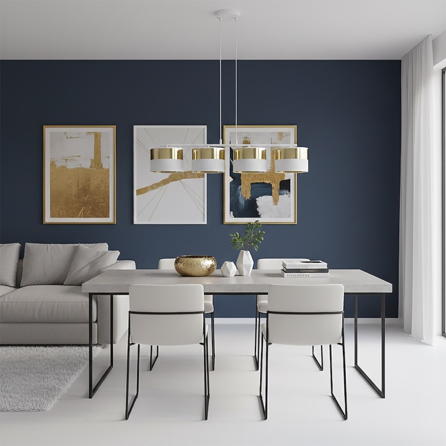 Viseći luster na sajli LUX 4xE27/15W/230V bijela/zlatna