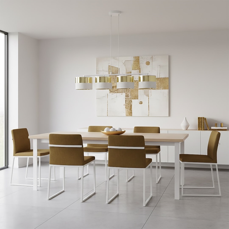 Viseći luster na sajli LUX 4xE27/15W/230V bijela/zlatna