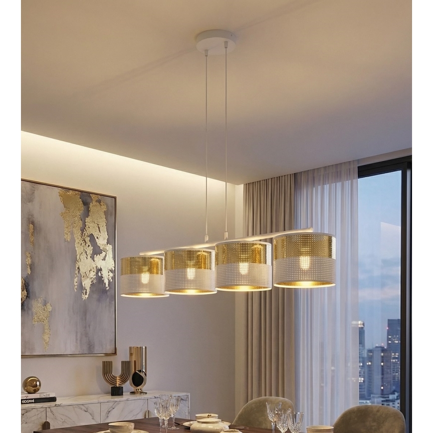 Viseći luster na sajli LUX 4xE27/15W/230V bijela/zlatna
