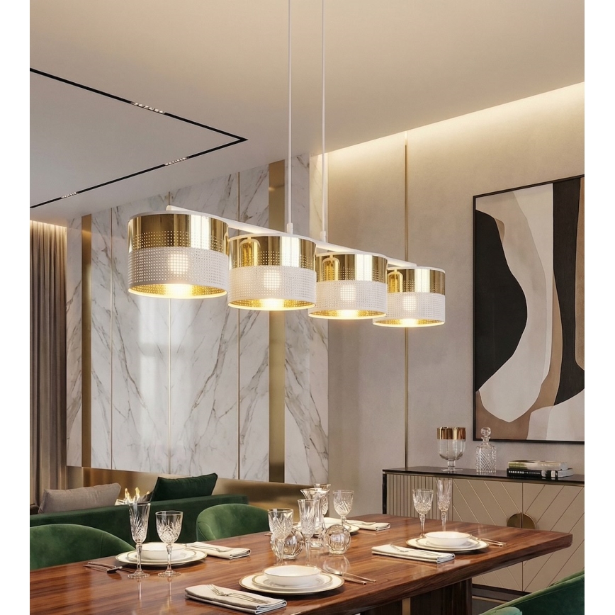 Viseći luster na sajli LUX 4xE27/15W/230V bijela/zlatna