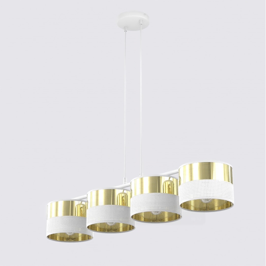Viseći luster na sajli LUX 4xE27/15W/230V bijela/zlatna