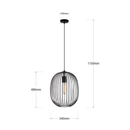 Viseći luster na sajli OVELLA 1xE27/15W/230V pr. 34 cm crni