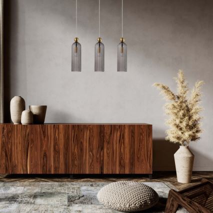 Viseći luster na sajli PIEGA 3xE14/40W/230V mesing/zadimljena crna