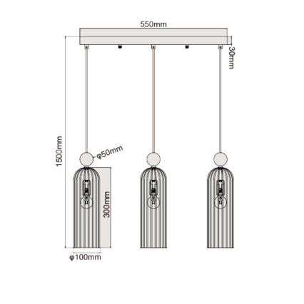 Viseći luster na sajli PIEGA 3xE14/40W/230V mesing/zadimljena crna