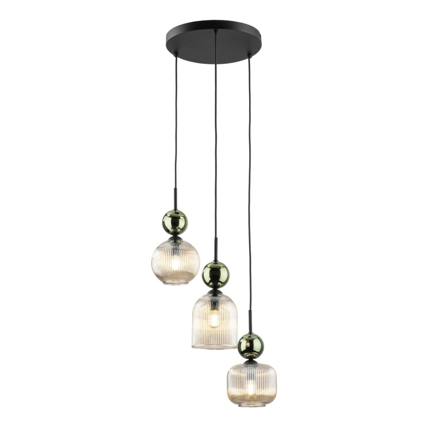 Viseći luster na sajli SOPHIA 3xE14/10W/230V crna/zelena/dimno bež