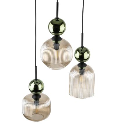 Viseći luster na sajli SOPHIA 3xE14/10W/230V crna/zelena/dimno bež