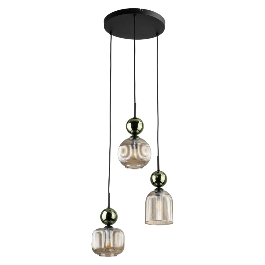 Viseći luster na sajli SOPHIA 3xE14/10W/230V crna/zelena/dimno bež