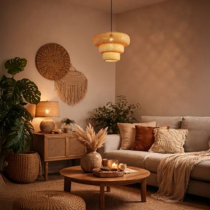 Viseći luster na sajli TULUM 1xE27/15W/230V Ø 35 cm, bambus