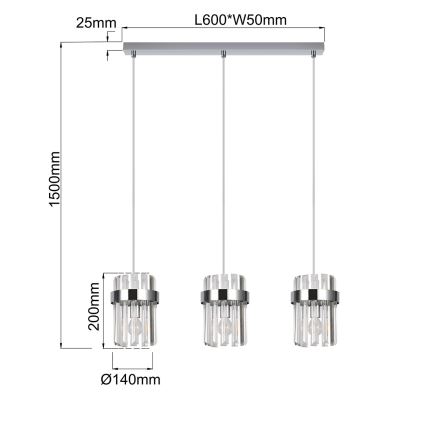 Viseći luster na sajli VETRO 3xE14/10W/230V, sjajni krom