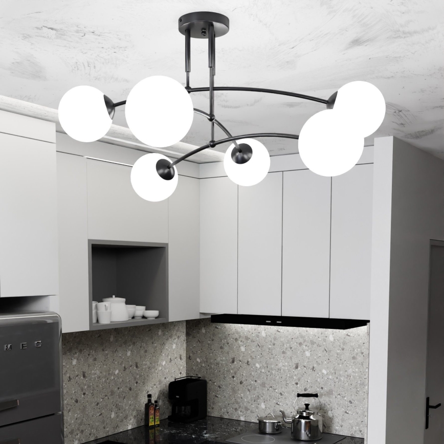 Viseći luster PREGOS 6xE14/10W/230V crna/bijela