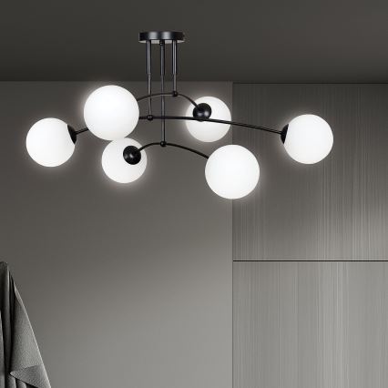 Viseći luster PREGOS 6xE14/10W/230V crna/bijela