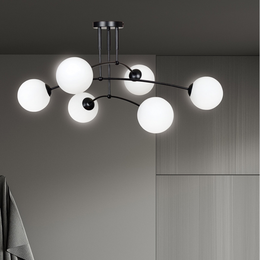 Viseći luster PREGOS 6xE14/10W/230V crna/bijela