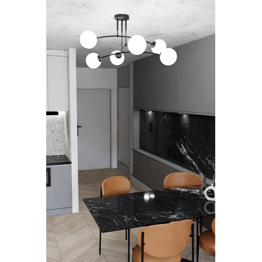 Viseći luster PREGOS 6xE14/10W/230V crna/bijela