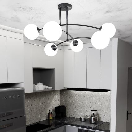 Viseći luster PREGOS 6xE14/10W/230V crna/bijela