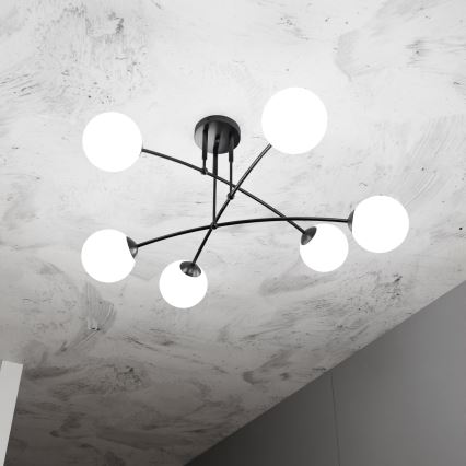 Viseći luster PREGOS 6xE14/10W/230V crna/bijela