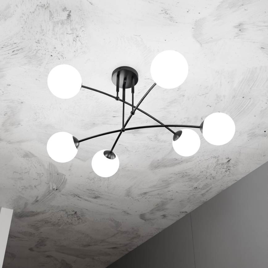 Viseći luster PREGOS 6xE14/10W/230V crna/bijela