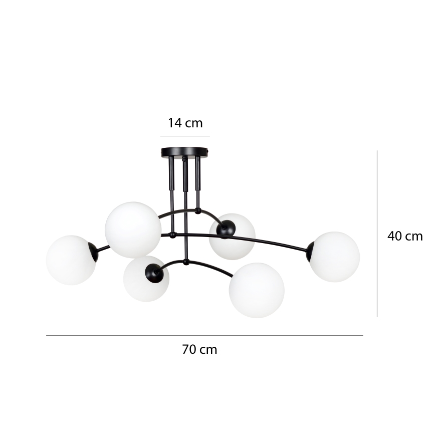 Viseći luster PREGOS 6xE14/10W/230V crna/bijela