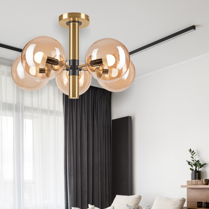 Viseći luster ROLLO 5xE14/5W/230V zlatna/dimna bež