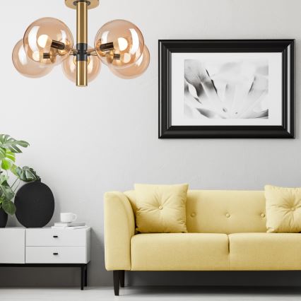 Viseći luster ROLLO 5xE14/5W/230V zlatna/dimna bež