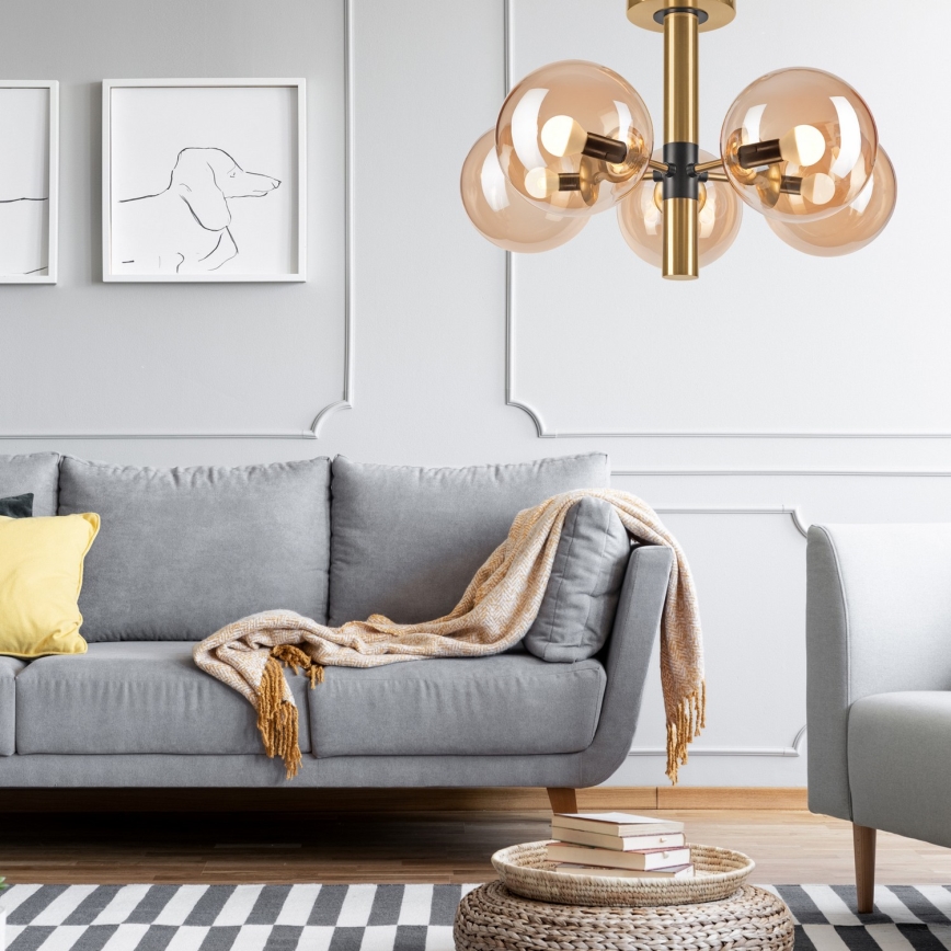 Viseći luster ROLLO 5xE14/5W/230V zlatna/dimna bež