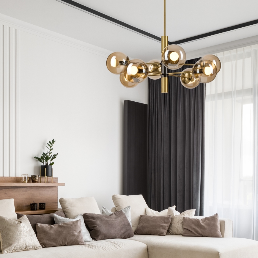 Viseći luster ROLLO 8xE14/5W/230V zlatna/dimna bež