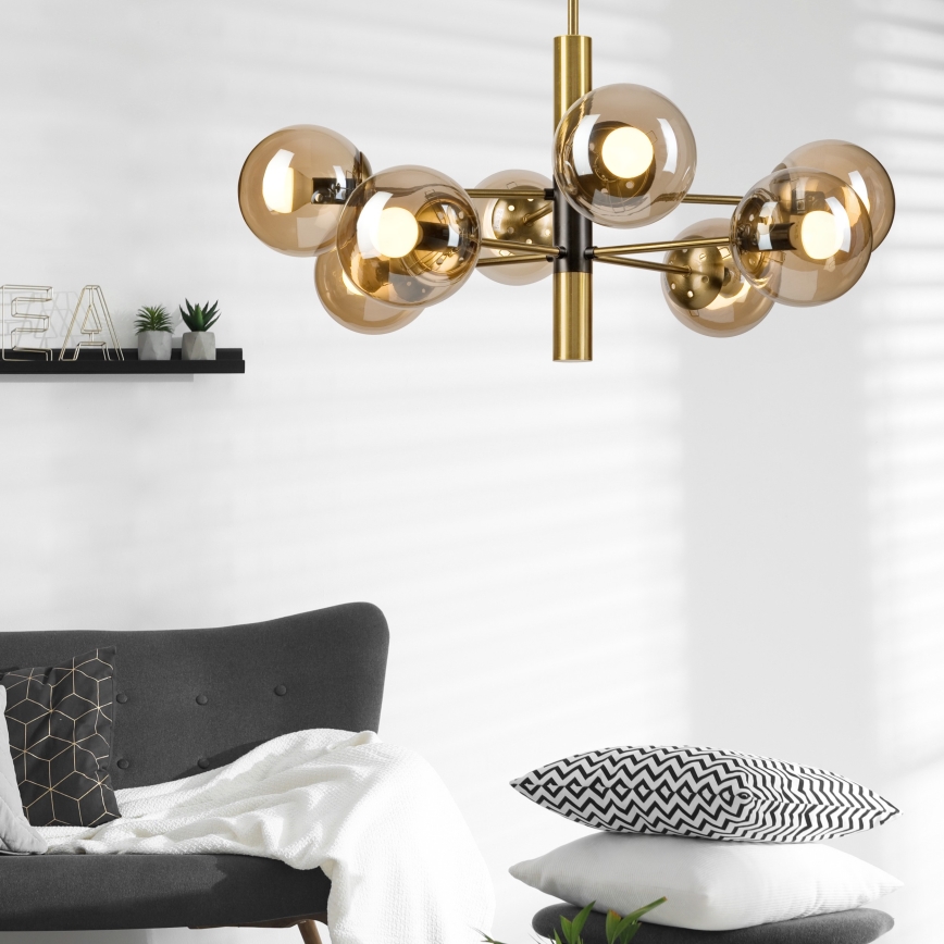 Viseći luster ROLLO 8xE14/5W/230V zlatna/dimna bež