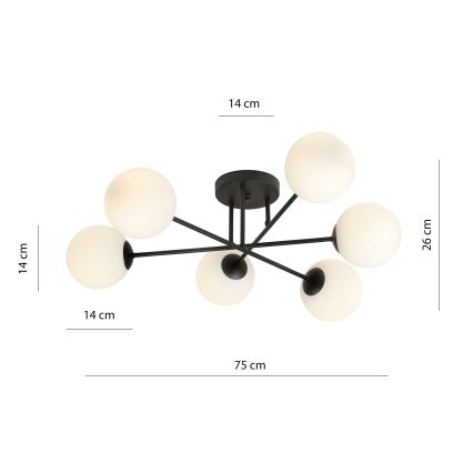Viseći luster ROMA 6xE14/10W/230V crna/bijela