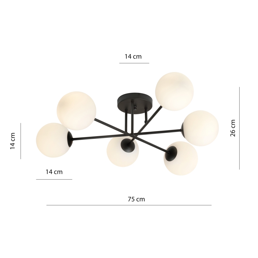 Viseći luster ROMA 6xE14/10W/230V crna/bijela