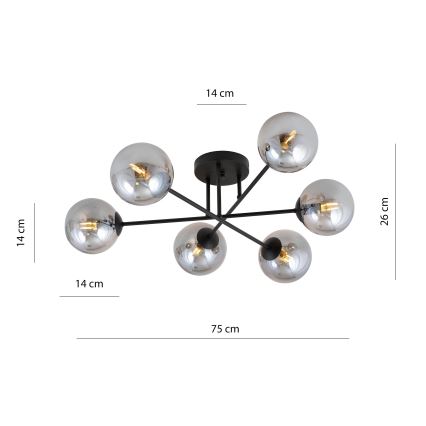 Viseći luster ROMA 6xE14/10W/230V crna/dimna