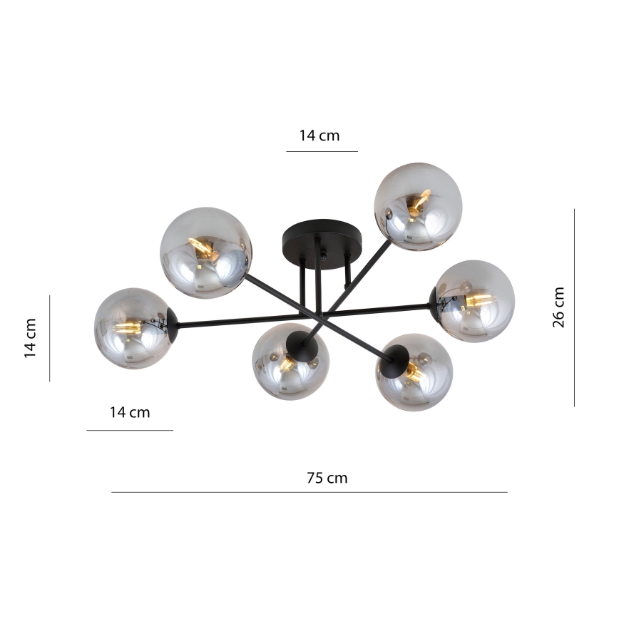 Viseći luster ROMA 6xE14/10W/230V crna/dimna