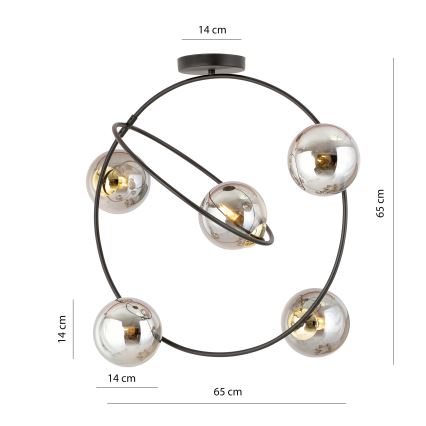 Viseći luster STARDOM 5xE14/10W/230V crna/siva