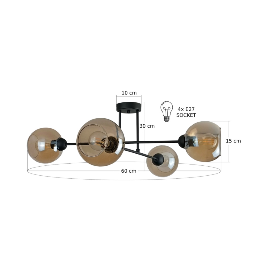 Viseći luster VASCO 4xE27/60W/230V crna/dimna bež