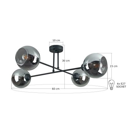 Viseći luster VASCO 4xE27/60W/230V crna/dimna crna