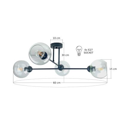 Viseći luster VASCO 4xE27/60W/230V crna/prozirna