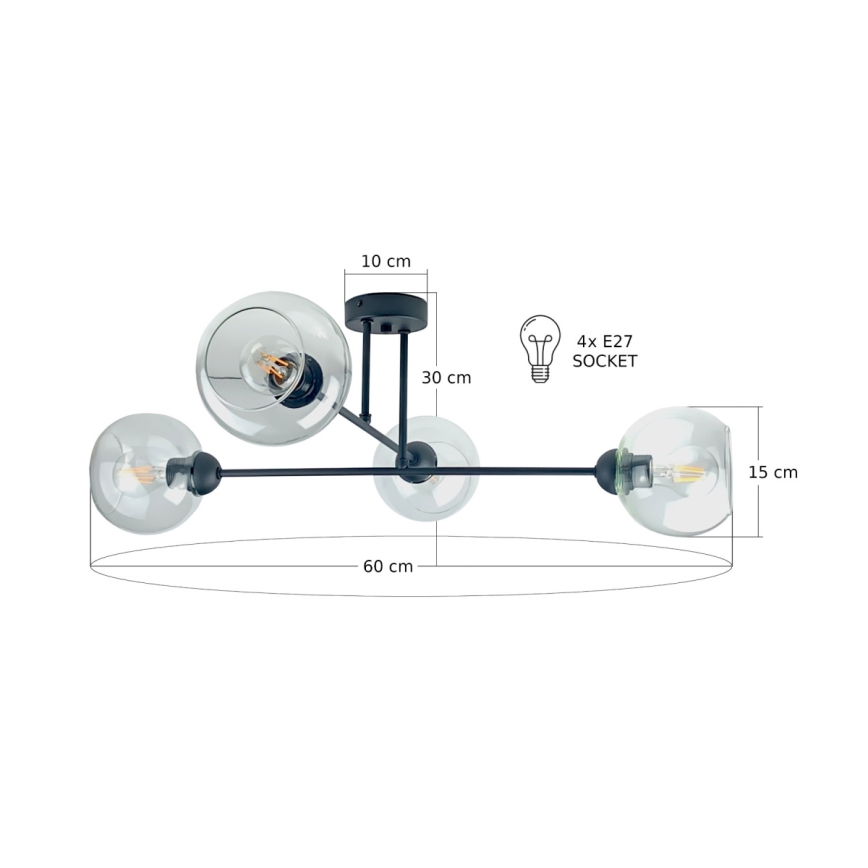 Viseći luster VASCO 4xE27/60W/230V crna/prozirna