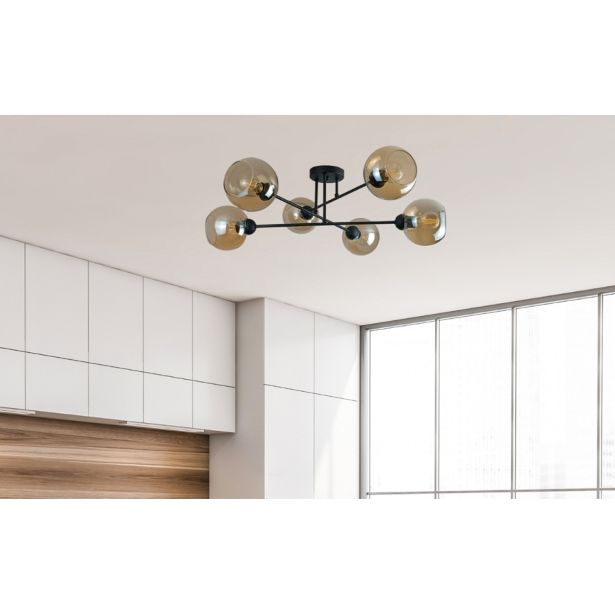 Viseći luster VASCO 6xE27/60W/230V crna/dimna bež