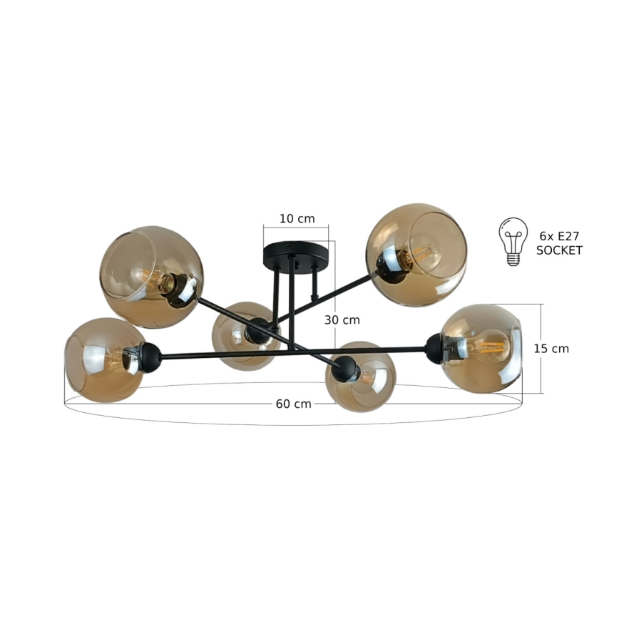 Viseći luster VASCO 6xE27/60W/230V crna/dimna bež