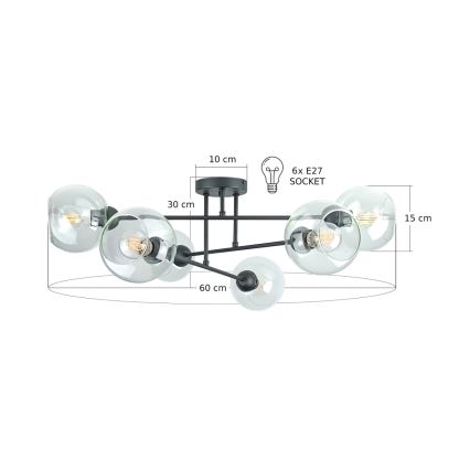 Viseći luster VASCO 6xE27/60W/230V crna/prozirna