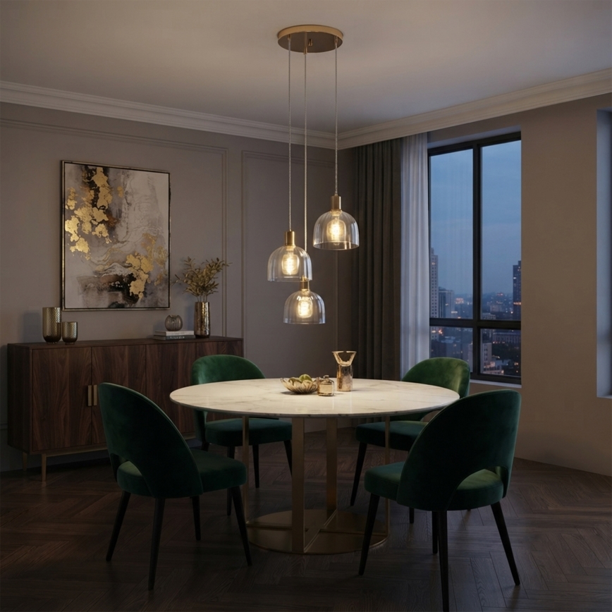 Viseći luster VIVE na sajli, 3xE27/15W/230V, zlatni