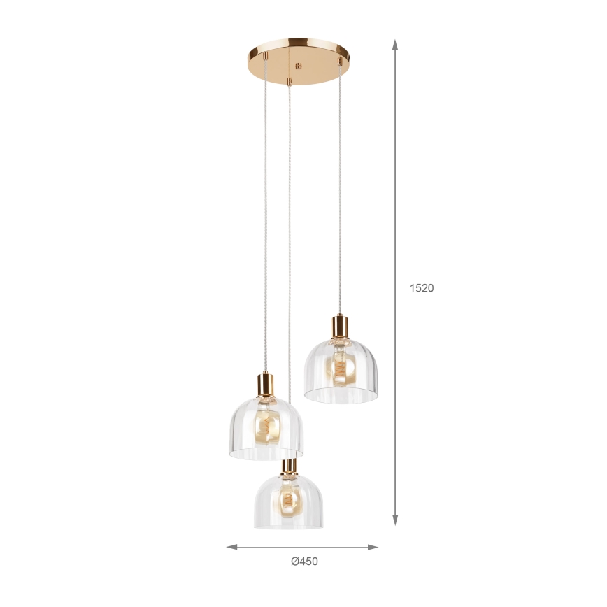 Viseći luster VIVE na sajli, 3xE27/15W/230V, zlatni