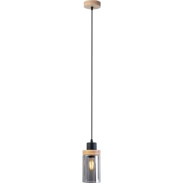 Viseći luster WOODNEST na kabelu, 1xE27/15W/230V, borovina/dimljeno-crna