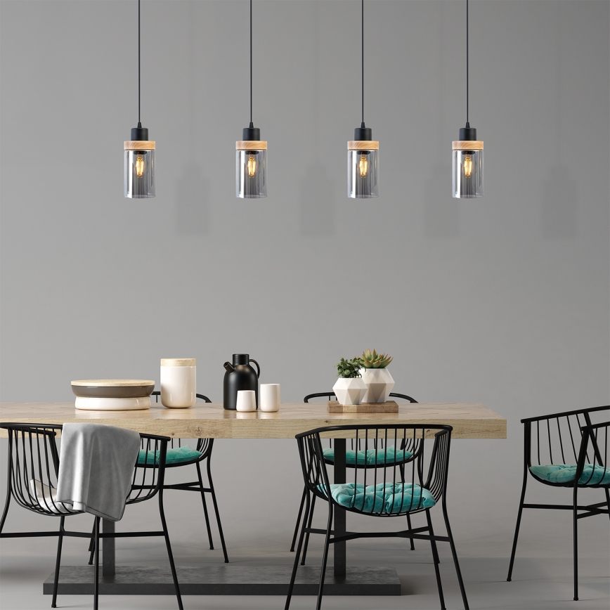 Viseći luster WOODNEST na kabelu, 1xE27/15W/230V, borovina/dimljeno-crna
