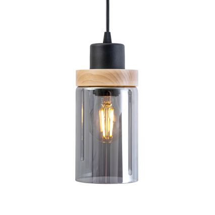 Viseći luster WOODNEST na kabelu, 1xE27/15W/230V, borovina/dimljeno-crna