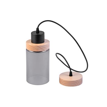 Viseći luster WOODNEST na kabelu, 1xE27/15W/230V, borovina/dimljeno-crna