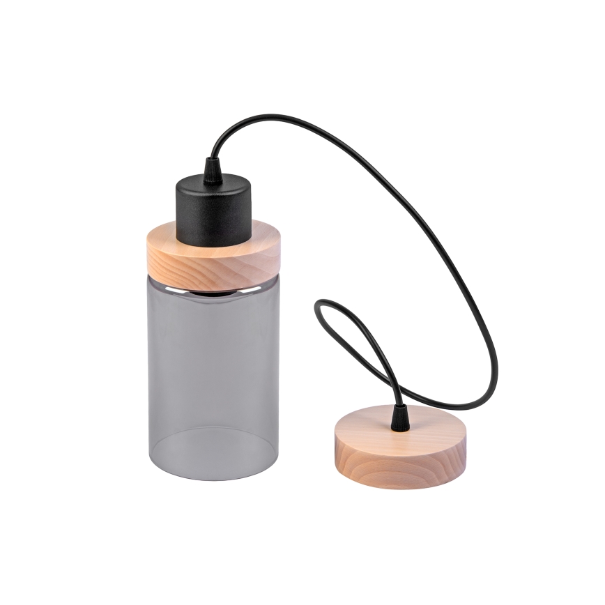 Viseći luster WOODNEST na kabelu, 1xE27/15W/230V, borovina/dimljeno-crna