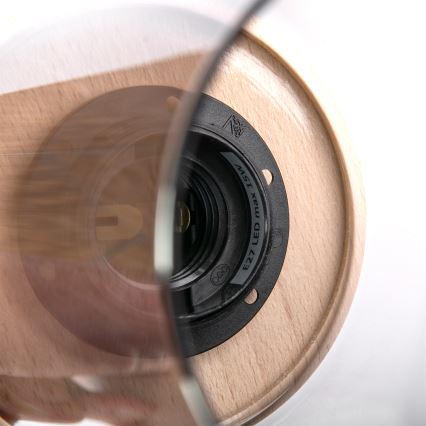 Viseći luster WOODNEST na kabelu, 1xE27/15W/230V, borovina/dimljeno-crna